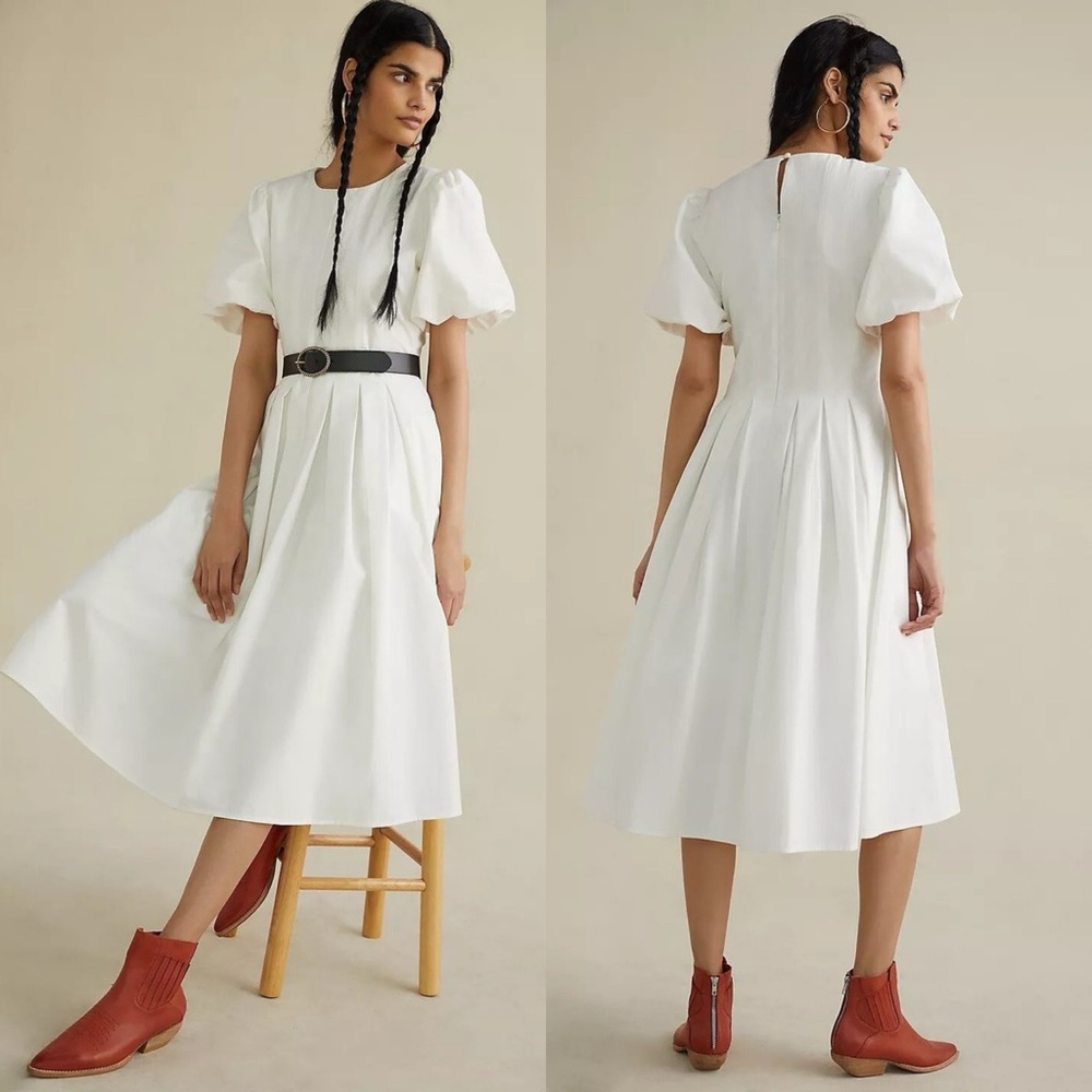 Anthropologie Eri+Ali White Seamed Corset Midi Dress